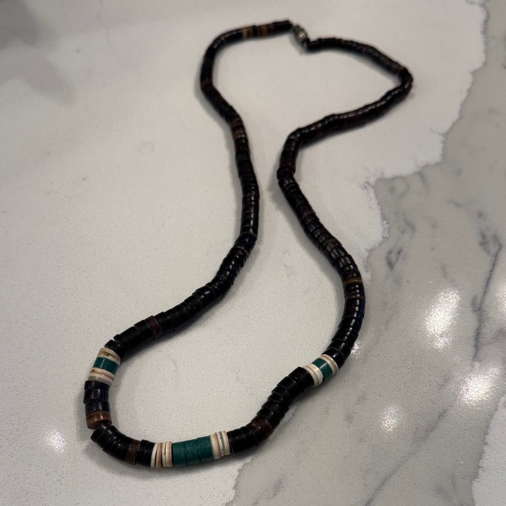 Heishi Vintage Turquoise, Shell and Brown Beaded Necklace